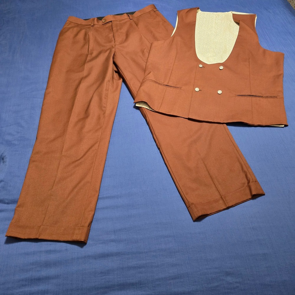 Rossi Man 2pc Vest & Pants Suit Men 46L/40L Rust Brown Excellent Super 150s Wool